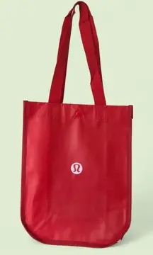Lululemon Small Reusable Shopping Tote Bag Snap Button Red and White 9" x 11.5”