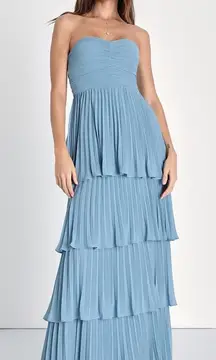 NWOT Lulus Seriously Sensational Light Blue Strapless Tiered Maxi Dress Size L