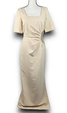 JS Collections Ashley Draped Column Gown Square Neck Special Event Champagne 4