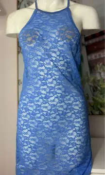 Victoria’s Secret Periwinkle Blue Floral Sheer Lace Mini Slip Dress Size L