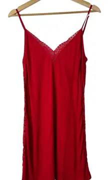 Victoria's Secret Bright Red Lace Side Pajama Slip Dress M