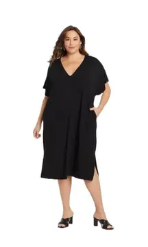 AVA + VIV Long Dress T-shirt Lounge Midi Stretch Rayon Black Size 2XL EUC