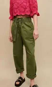 Maje Wide Leg Belted 100% Cotton Green Cargo Pants NWT Skze 36‎ (US SMALL)