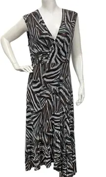 Tracy Reese Anthropologie animal print midi dress sleeveless asymmetrical hem M