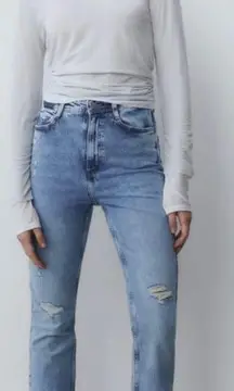 ZARA Split Hem Distressed Jeans