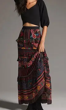 Farm Rio Garden Print Tiered Maxi Skirt, Size S