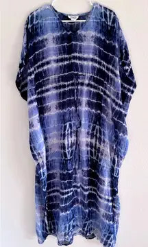 BeachLunchLounge Coverup Small Blue Kaftan Tie Boho Flowy Coastal Beach‎ Resort