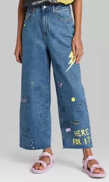 Wild Fable Highest Rise Wide Leg Ankle Sz 4/27R–Graphic Doodle Print Raw Hem