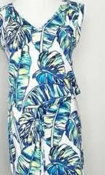 Tori Richard Honolulu Hawaiian Tropical Banana Monstera Drawstring Dress XS