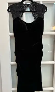 Vintage Cache Black Velvet Lace Whimsigoth Timeless Elegant Midi Dress Size 8