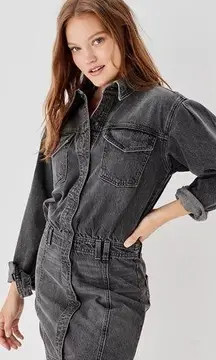 American Eagle Denim Long-Sleeve Dress Grey