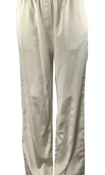 MNG Mango Women's Beige Silk Satin Elastic Waist Wide Leg Trousers Pants Size S