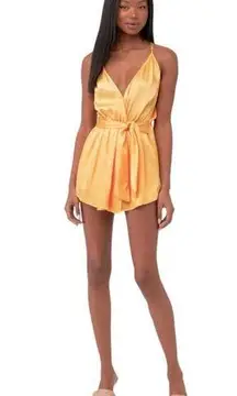 Rays for Days Revolve Avery Romper Yellow Satin Strapless Size S