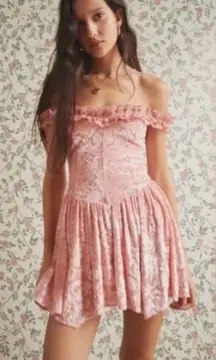 Urban Outfitter Kimchi blue burnout velvet Pink Off-Shoulder romper