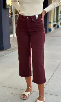 Judy Blue Charlotte Tummy Control Dyed Wide Crop Jeans in Ox Blood Size 27