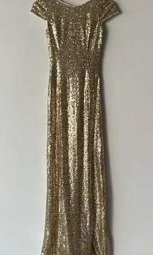 Beautifly Sequin Cowl Back Cap Sleeve Evening Gown Prom Dress in Gold Size US2