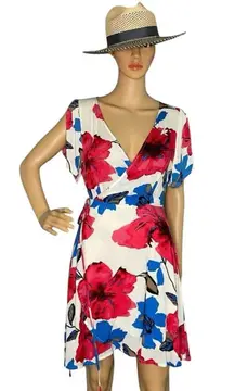 “Stay A Little Longer” Wrap Dress Pink  White Blue Size Medium