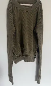 Free People FP One Womens Sweater Size SP Green Cropped Thermal Hi/ Lo Side Ties