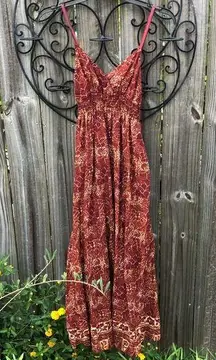 Derek Heart Floral Cotton Maxi Dress S Burgundy