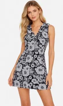 Juicy Couture 100% Silk Ruffle Detail V-Neck‎ Floral Purple Dress Size 0