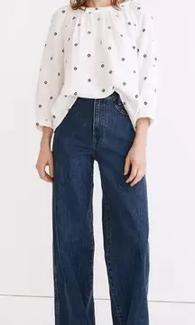 NEW‎ Madewell Embroidered Lightspun Wide-Neck Cuffed-Sleeve Top, XS