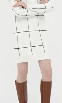 CHIC WISH Warm Welcome Grid Pullover Turtleneck Sweater Dress Small Off White