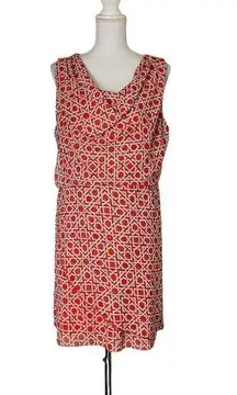 XL SUZY SHEIR Sleeveless Drape Neckline Faux Wrap Geometric Print Dress