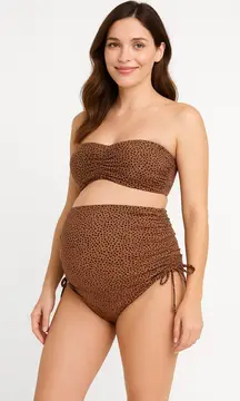 A Pea in the Pod Maternity Bikini Set L Ruched High Waist Leopard Print Bandeau