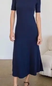 AYR The Moderne Dress Ribbed Midi Pullover Short Sleeve‎ Navy Blue Size Medium