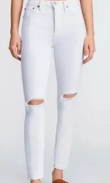 Re/Done 90S High Rise Ankle Crop Jeans White Destroy