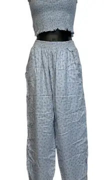 Mable Light Blue Floral‎ Print Sleeveless Crop Top and Jogger Pants Set Size S