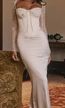 House of CB 'Perdi' Vintage Ivory Satin Maxi Dress NWOT Size M