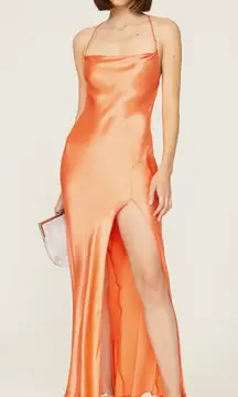 Bec & Bridge Annika Dress Sleeveless Cowl Neck Satin Slip Maxi Gown Orange‎ US 2