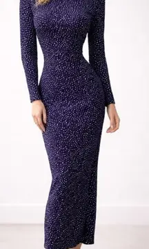 Vintage Morton Myles Warrens Evening Dress 10 Blue Open Back Sparkly Rhinestones