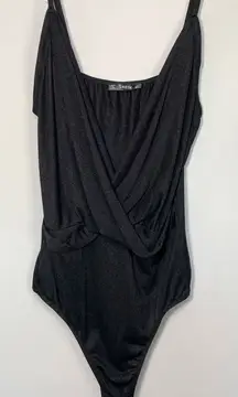 SHEIN Women's Glitter Tank Crisscross Swoop Bodysuit Black Large NWOT