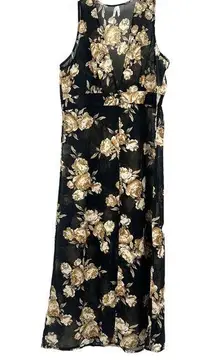 Live 4 Truth Black Beige Sheer Maxi Kimono Cover Up Smocked Button Close Size 1X