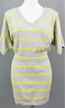 Express Cotton‎ Blend Gray & Neon Yellow Striped V-Neck Sweater Dress Size Small