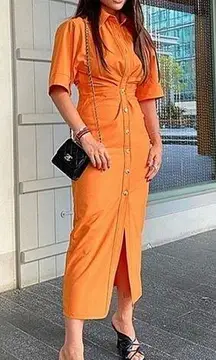 ZARA  Draped Shirt Dress Bright Orange Bloggers Favorite