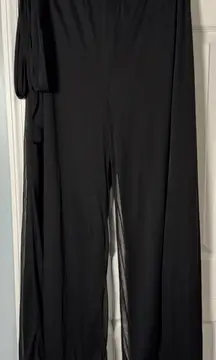 Cachet Black Wide Leg Pants With Sheer Overlay, Tie At Waist, XL
