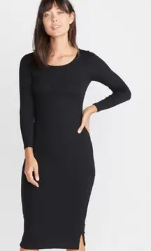MARINE LAYER Lexi Rib Long Sleeve Midi Dress Black Size Small