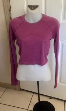 Size 6 Lululemon Wild Berry / Velvet Dust Swiftly Tech Cropped Long-Sleeve Shirt 2.0.  