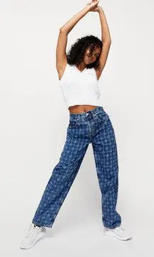 Iets Frans Women's Jeans Size 25W Blue‎ Patterned High Rise Straight Leg Denim