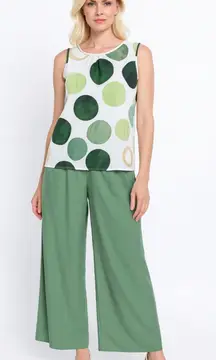 Women's SHEIN Green and White Polka Dot Wide Leg Pants Set, Size L