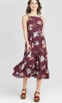 XHILARATION SLEEVELESS FLORAL TIERED DRESS LARGE