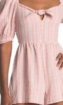 Topshop Plaid Check Tie Front Romper Playsuit Size 10 Pink White