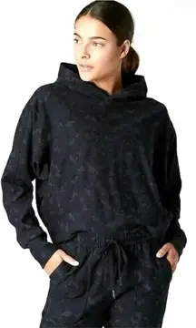 Athleta Blue‎ Camo Farallon Cropped Hoodie Medium Dolman Long Sleeve Sweatshirt