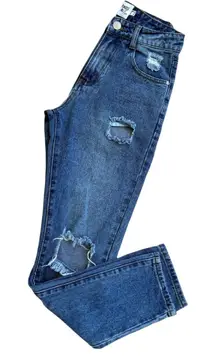 EUC Princess Polly Hayden‎ Knee Rip Straight Leg High Rise Mid Wash Denim Size 2