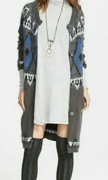 Free People Frosted Fair Isle Mohair Long Cardigan Shacket Sweater Size M