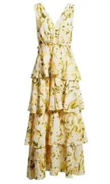 Chelsea28 Nordstrom Women's Yellow Floral Tiered Maxi Dress Size S NWT