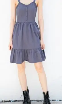 BRANDY MELVILLE Navy Gray Tianna Button Up Ruffle Mini Dress- One Size